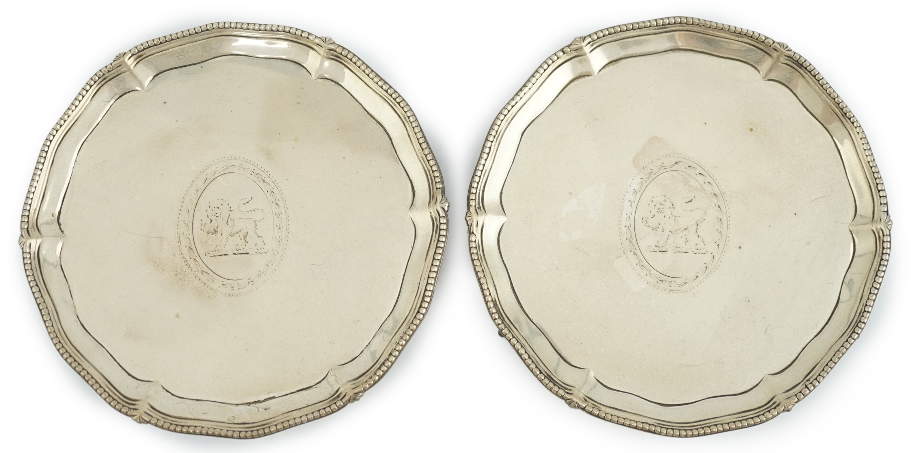 A pair of George III silver card trays, by Richard Rugg